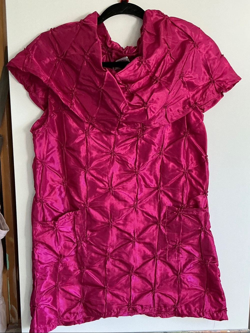 Women's Hot Pink Satin Pintuck Tunic Top